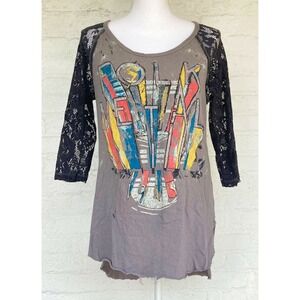 Free People We The Free Raglan Baseball Shirt Folk Metal Lace Sleeves Size Small